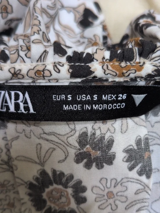 Zara Floral Ruffle Blouse in Cream & Brown - Picture 12 of 13